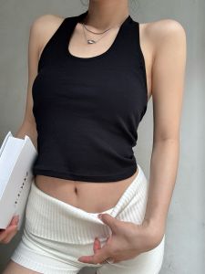 Áo Ba Lỗ Cổ Chữ U Màu Đen Ngọt Ngào Và Cay Nồng Dành Cho Nữ Áo Khoác Ngoài Thể Thao Mùa Hè Áo Ba Lỗ Che Vai Phụ Áo Ba Lỗ Cotton