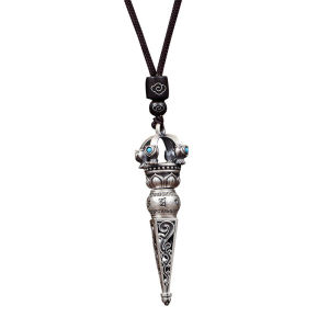 LR-Vajra Amulet Pendant Rotatable Design Trendy Fashionable Necklace for Men and Women Helps Enhance Luck Repel Evil Mantra Necklace