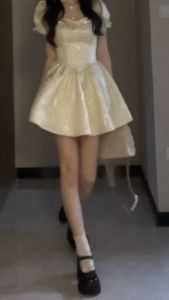 Đầm Váy Đính Đá Trắng Cổ Vuông Dáng Xòe Dạo Phố Dự Tiệc Chụp Hình NT8522