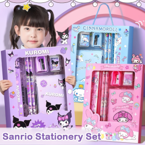 12pcs Sanrio Stationery Set Kuromi Pencil Case Ruler Crayons for Kids Girls Gifts Melody School Study Reward