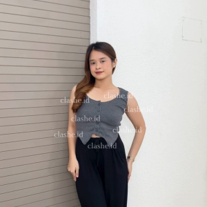 Quenna Tank Top Wanita Rib - Atasan Crop Kancing Basic OOTD by Clashe