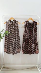 DRESS HALTER AGNES BATIK SLEVEELESS DRESS BATIK MODERN TERUSAN MOTIF BATIK MIDI DRESS KONDANGAN WANITA LENGAN BUNTUNG DRESS CASUAL