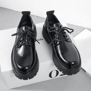 Mens Wide Foot Genuine Leather Derby Shoes Thick Bottom Martin Boots Heightening Casual Shoes Office Wear Spring Autumn