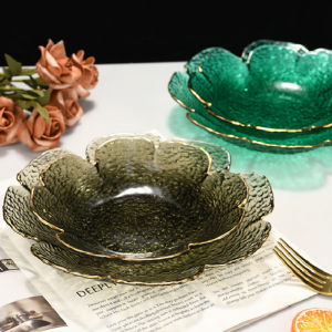 Exquisite Glass Plate Decorated with Gold Edging in the Shape of a Four-leaf Clover Petal for Fruits Or Salads Ideal for Breakfast