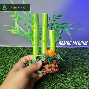 Hiasan Ornamen Akuarium Bambu Hijau Medium
