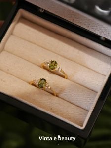"Eucalyptus" French Olive Green Design Niche Style Romantic Classy Accessible Luxury Shining All-Match Bag Gold Open Ring