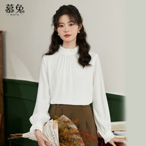 Áo sơ mi MUTU kiểu dài tay cổ cao dáng rộng phối ren