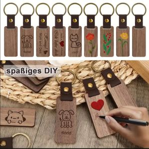 2pcs Wooden Keychain Black Walnut Keychain Vertical Stripe Wooden Keychain Classic Style Comfortable Hand Feel Home Keychain
