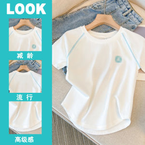 Slim Fit Short Sleeve T-Shirt Womens Summer Fashion Design Korean Style round Neck Casual Silk Top Commute Pure Color
