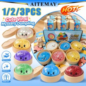 Aitemay Glitter Dumpling Squishy Toy 3pcs Set w/ Steamer | Slow Rising Stress Relief & Anti-Anxiety Fidget Toys for Kids Adults | Soft TPR