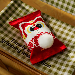 Rui Lion Welcome Spring New Year Velvet Cloth Tissue Box Living Room High-End Creative Cute Pulling Tissue Box Roll Tissue Gift
