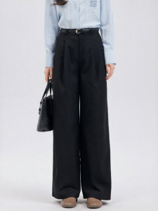 Black High Waisted Loose Trousers Slimming