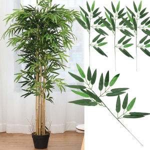 5/10pcs Faux Plastic Bamboo Leaves Green Realistic Fake Bamboo Branches Wedding Home Garden Office Decorations