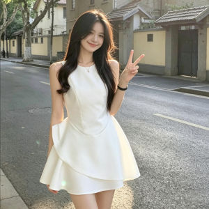 SUHUIQIAN | Đầm Hôn Waist-Hugging Phong Cách Pháp Mùa Hè Không Tay