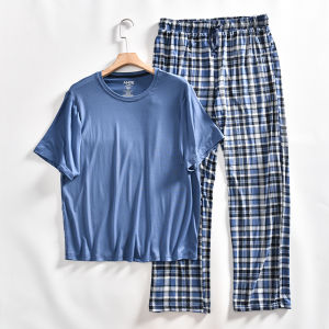 Áo Thun Nam Dài Tay Cổ Tròn Vải Polyester Co Giãn Thoải Mái Thoáng Khí Quần Dài Thường Ngày Mùa Hè Bộ Đồ Ngủ