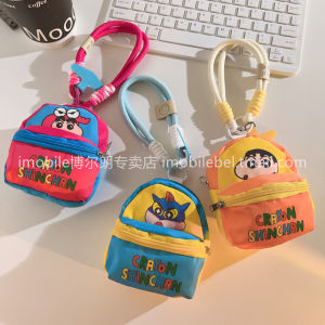 Adorable Cartoon Crayon Shinchan Portable Phone Case Handmade Woven Lanyard Womens Wristband Earphone Case Keychain Bracket