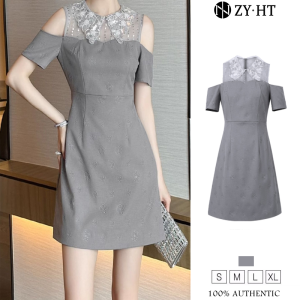 ZYHT EraVogue Womens Dresses Grey Dresses Shoulder Dresses A-Shape Dresses Work Dresses Hiso Dresses Vintage Dresses Work Dresses Party Dresses Evening Dresses 21338
