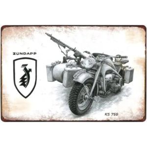 CIFbuy | Vintage Style Wehrmacht Motorcycle Zündapp KS 750 Aluminum Metal Sign - Durable Rust - Resistant Wall Decor for Garage Man Cave