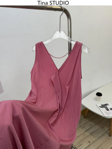 Romantic Texture Dual V-neck Vest Dress Midi Length Sleeveless White Enhancing Womens Dress Girl Style Spring Summer Gown