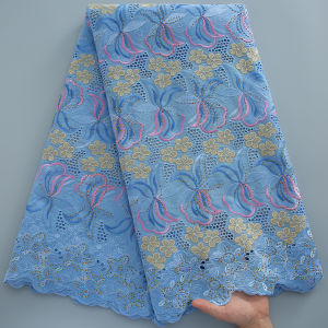 2026 New African Cotton Lace Fabric Swiss Voile Green Lace with Stones 5Yards for Wedding & Occasion Dresses