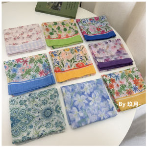 Khăn Quàng Cổ Vuông Nhỏ Họa Tiết Hoa Phong Cách Rừng Cổ Điển Đa Năng Bằng Vải Lanh Cotton Mùa Xuân Mới Về Khăn Quàng Cổ