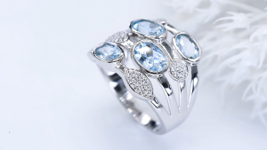 Lohaspie Jewelry Real 2.2 Carats Solid Sterling Silver 925 Ring Original Natural Aquamarine Black Spinel Ring Aquamarine 925 Sterling Silver Ring Aquamarine Ring For Women Jewelry