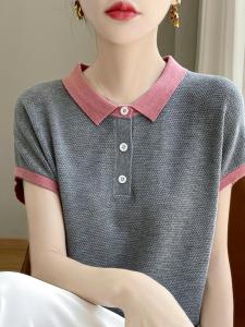 Straight Shoulder Polo Neck Short Sleeve T-shirt