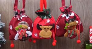 Christmas Decoration Gift Bag With Drawstring Reusable Christmas Candy Bags Santa Claus Elk Snowman Elf Fabric Xmas Storage Bag For Christmas Party Holiday Wrapping Bags
