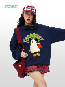 Togt American Halloween Troublemaker Round Neck Sweatshirt Men and Women 2024 Autumn Easiest for Match Loose Couple Coat Tide