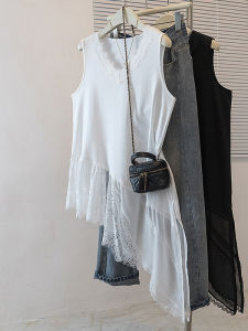 AIYITI | Loose Sleeveless Women Lace Trimmed Irregular White Tank Top