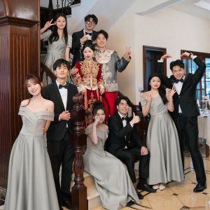 ชุดเจ้าสาวสีเทา ชุดราตรียาวผ้าซาติน ชุดราตรีสำหรับพี่สาว ชุดราตรีสุดหรูหรา ชุดราตรีสไตล์วิทยาลัย ชุดราตรีสุดหรูหรา