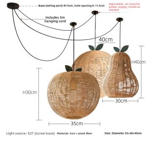WIMIW | Handmade Creative Rattan Pear-Shaped LED Ceiling Light