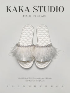 Luxurious Feather Morning Robe Slippers Soft Bottom Indoor Outdoor Wear Spring Summer French Style Satin Home Shoes for Women