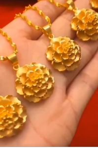 สร้อยคอทองคำแท้ 24k จี้ดอกไม้ขนาดใหญ่ผู้หญิง Amulet Necklace