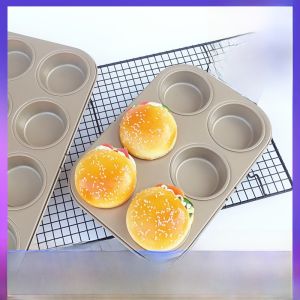 6-Piece Mini Hamburger Mold Golden round Muffin Buns Cake Mold Hamburger Bun Mold Household Baking Mold
