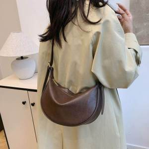 Autumn Winter Brown Shiny Soft Leather Dumpling Shaped Bag Versatile Work Underarm Bag for Women Retro Single Shoulder Crossbody Bag