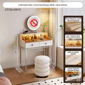 HETU | Vintage Cream Style Makeup Vanity with Mirror and Storage New
