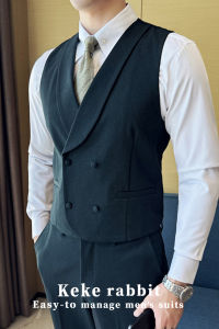 New Chinese Style Mens Black Wedding Suit Vest Set Casual Slim Fit Formal Dinner Party Westerly Vest Business Casual