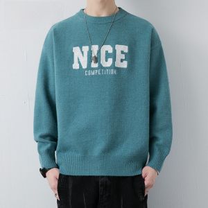 HENGYUANXIANG | Hengyuanxiang Embroidered Thickened Loose Fit Round Neck Knitwear Mens Fashionable Autumn Winter Warm Sweater Youth Style