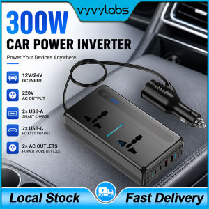 (Local Stock)Vyvylabs 200W 300W Car Inverter Pro USB Type C 36W DC 12V 24V to AC 220V 110V Auto Power Inversor Fast Charger For Car Power Adapter