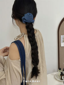 French Style Handmade Denim Fabric Rose Flower Hair Ties Elastic Bands Head Ropes Ribbon Hair Accessories Cool Sensation