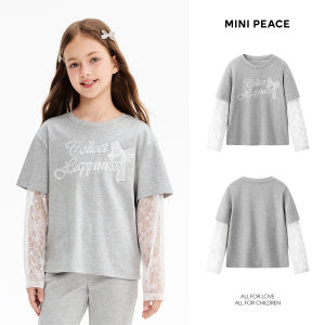 Mini peace | Áo Thun Tay Dài Cho Bé Gái Có Ren và Nơ Kiểu Hai Mảnh