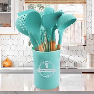 Silicone wooden handle kitchen utensils 12-piece set