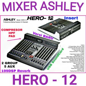 Mixer ASHLEY HERO12 COMPRESOR PAD HPF original HERO 12 model baru mp3 bluetooth pc soundcard recording