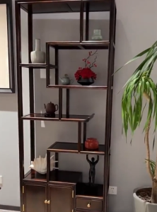 New Chinese Style Ugyen Wood Antique Shelf Tea Room Storage Rack Tea Display Stand Zen Minimalist Living Room Container Rack Furniture