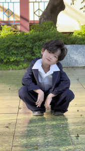 Bộ Vest Xanh Đen Form rộng Cho Bé Trai Đi Học Đi Chơi