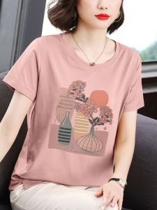 Casual Summer Short Sleeve T-Shirt Womens Versatile Midlife Moms Fashion Lightweight Breathable Basic Fit Cotton Tee Shirt