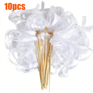 10/20pcs Gold Lace Ribbon Wands with Bells Party Gift Streamer Magic Fairy Wands for Wedding Decoration Twirling Lace Streamers