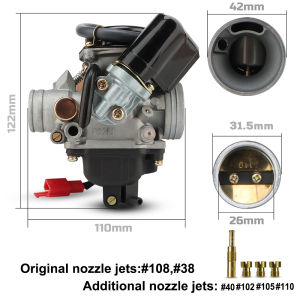 NIBBI PD26mm Carburetor PD26J Carb with Metal Drain Valve For Suzuki AN 125CC 150CC Scooter GY6 Engine Honda Motorcycle Accessories