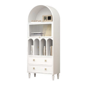 American-Style Solid Wood Bookcase Accessible Luxury Kids Floor Small Bookshelf Wine Cabinet Scandinavian Sideboard Cabinet French Retro Arch Decoration